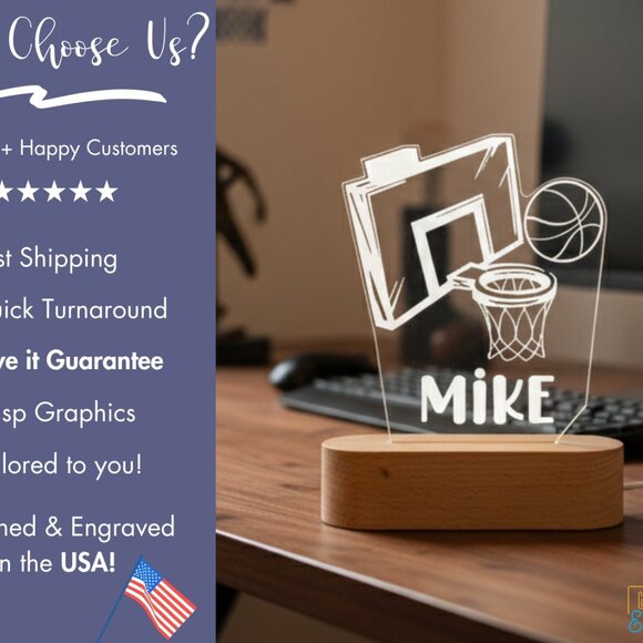 Basketball Night Light – Personalized LED Nightlight for Kids - Picture 4 of 8